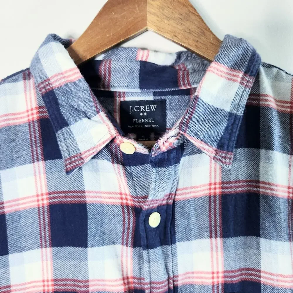 J. Crew Mens Blue Plaid Classic Flannel Button Up Shirt Size XL Western Workwear